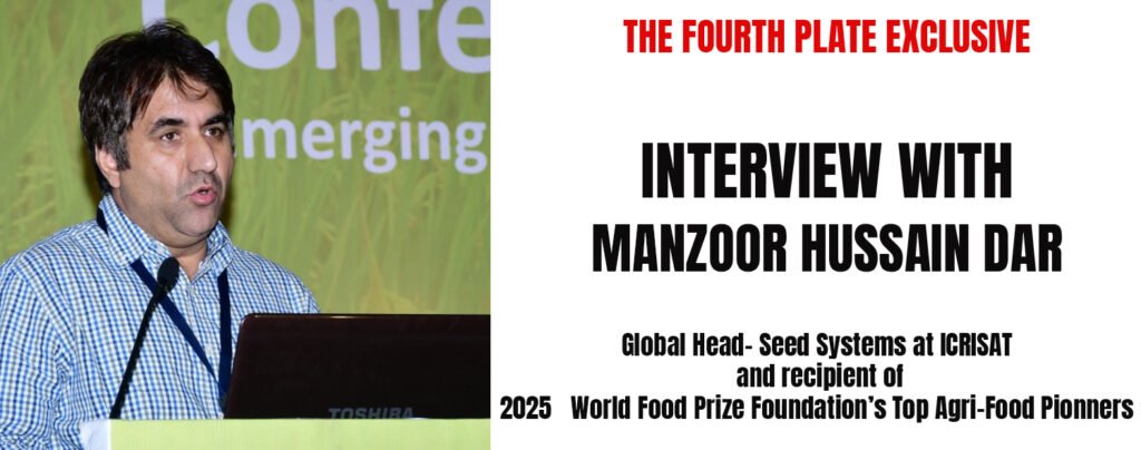 Dr. Manzoor Hussain Dar speaking at a conference about agricultural innovations and his recognition as a 2025 Top Agri-Food Pioneer.