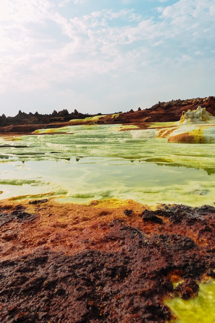 geothermal landscape with geological formations with springs