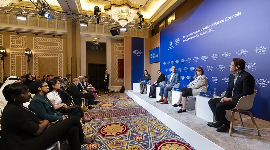 A panel discussion at the Annual Meetings of the Global Future Councils in Dubai, featuring experts discussing global healthcare challenges and investment needs.