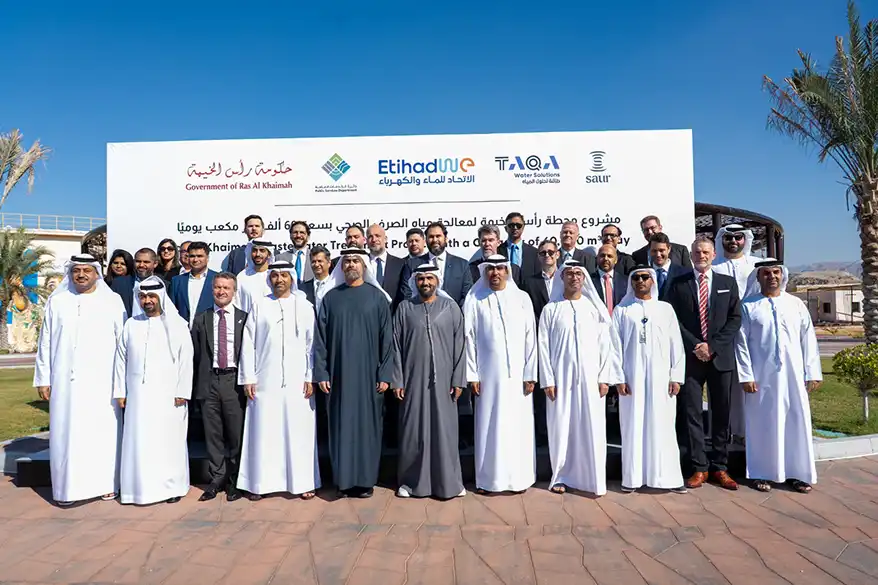 The Government of Ras Al Khaimah, represented by the Public Services Department signed a long-term Sewage Treatment Agreement (STA) with a consortium of companies, comprising Etihad Water and Electricity (EtihadWE), TAQA Water Solutions and Saur International. The agreement covers the development of the Ras Al Khaimah Wastewater Treatment Plant, with a treatment capacity of 60,000 cubic meters per day. Upon completion the project will serve a potential population of 300,000.