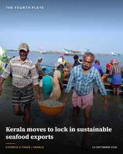 Fishermen carrying a basket of freshly caught fish onto the beach at Kerala