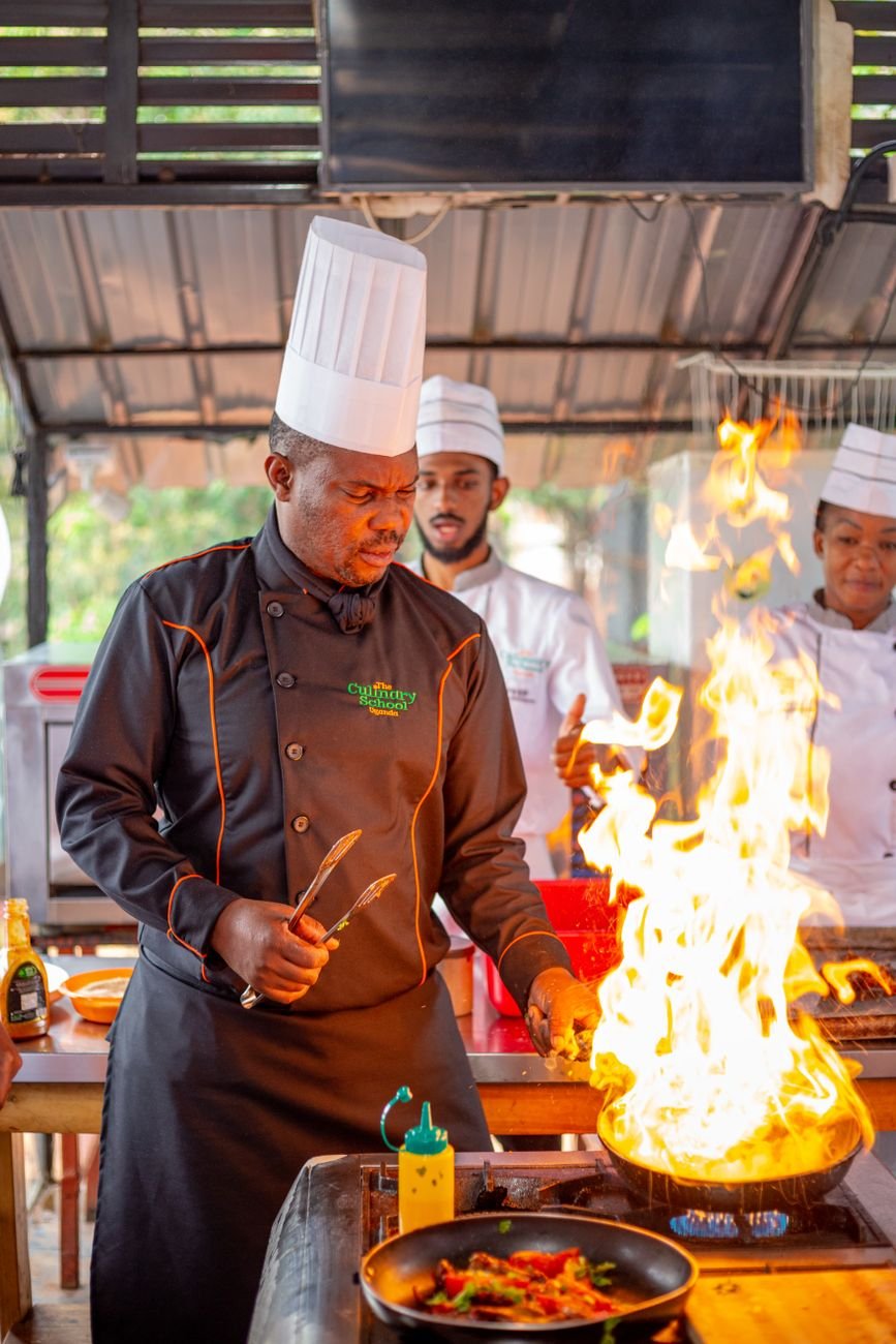 chef cooking on fire