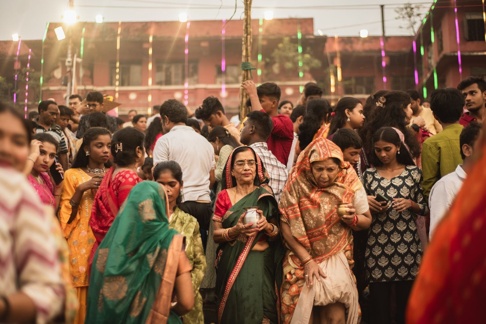colorful indian festival gathering with crowds