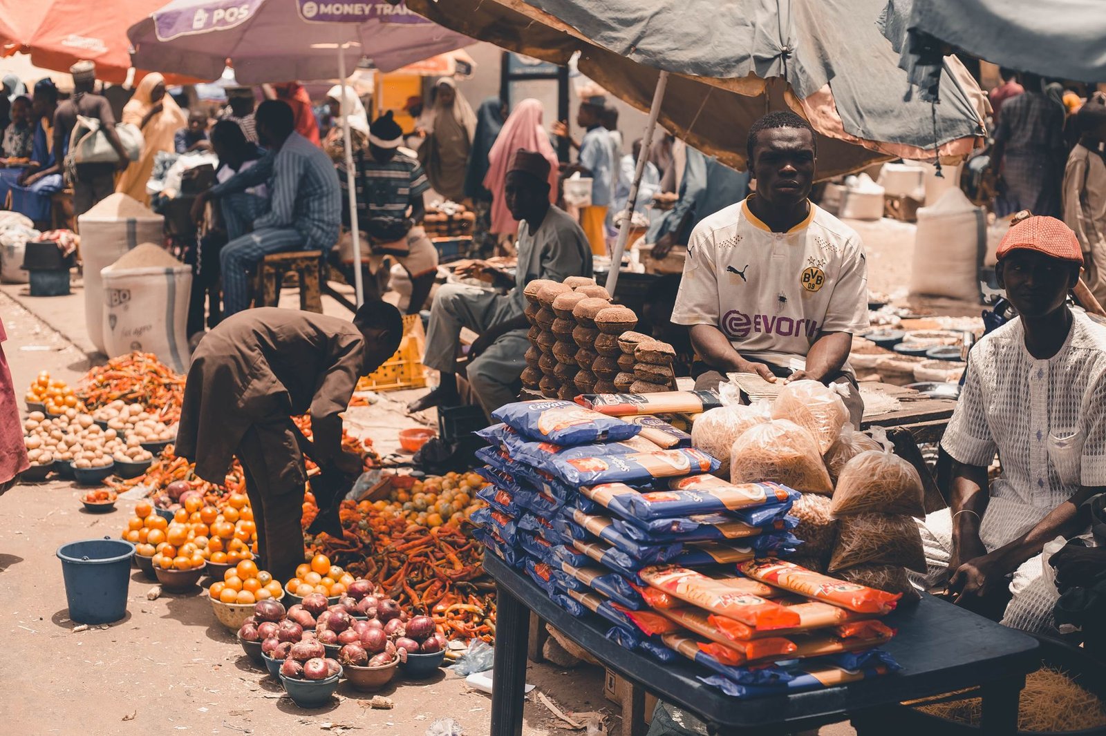 lively african market scene with fresh produce