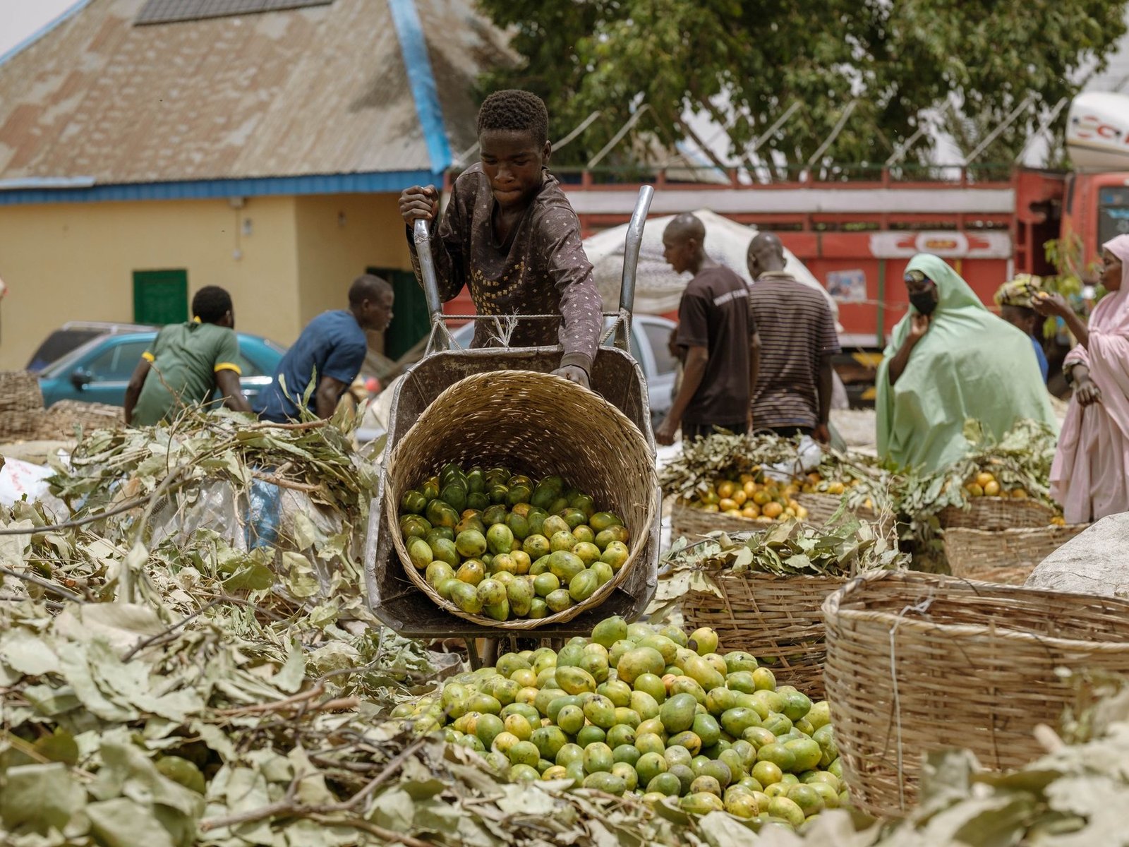 local market in zaria with fresh produce and vendors