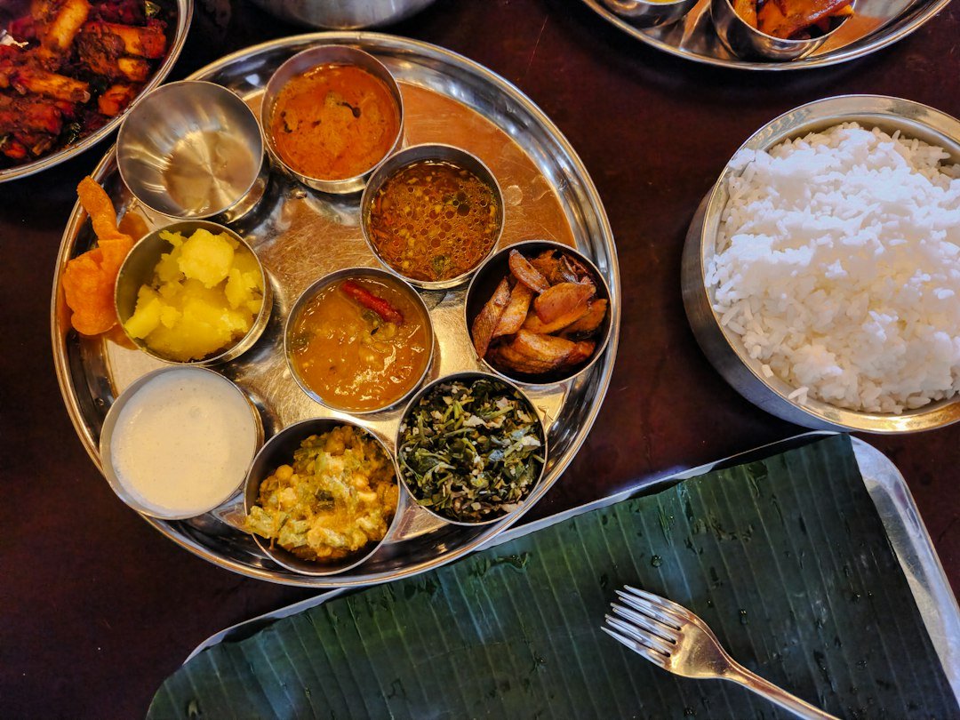 A traditional Indian thali with multiple side dishes