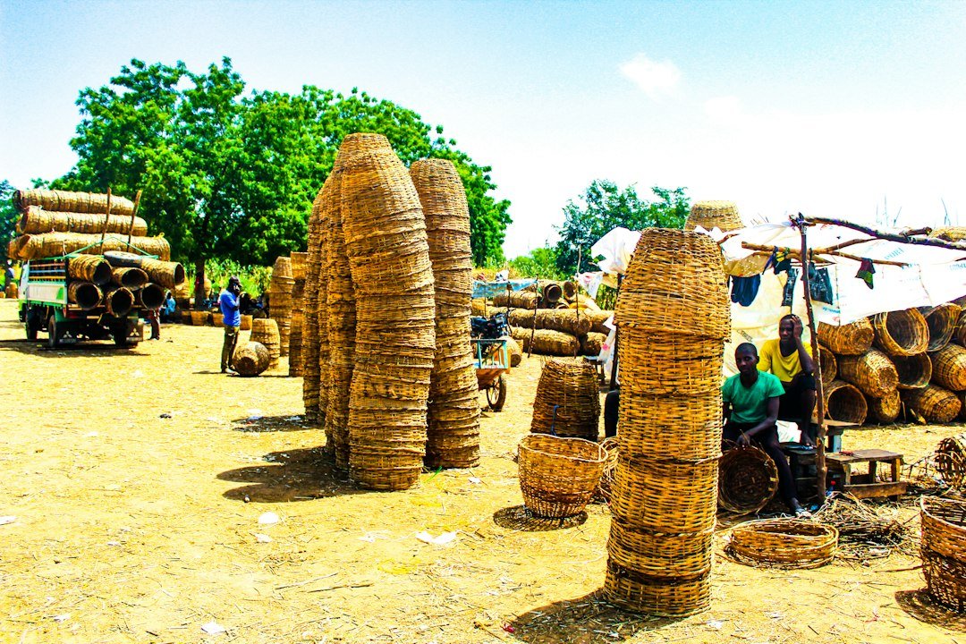 Brown wicker baskets used to transport produce in Kano, Nigeria
