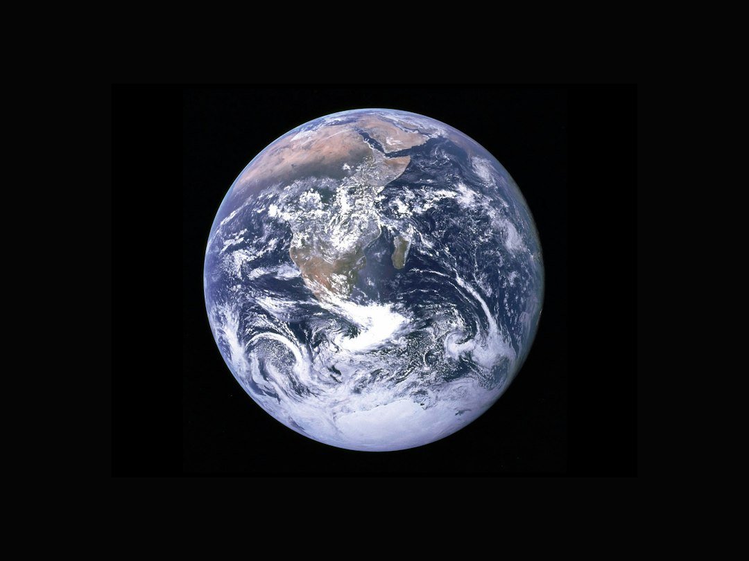 View of the Earth with clouds above the African continent from space